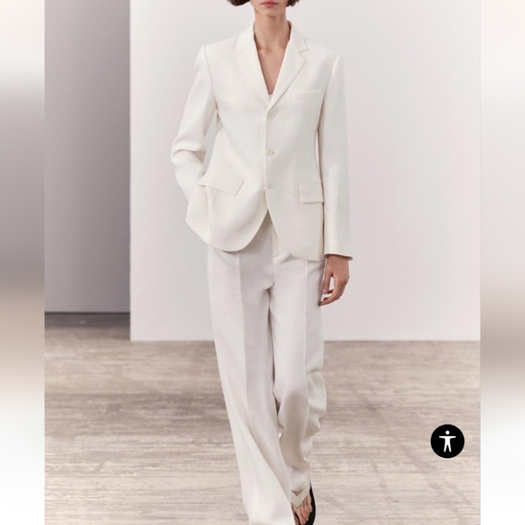 ZW COLLECTION STRAIGHT FIT LINEN BLEND TROUSERS SIZE S